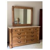 Thomasville Dresser with Marble Top and Ornate Mirror