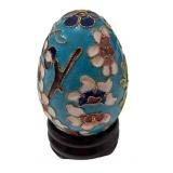 Chinese Decorative Bowl, Cloisonné Jar with Lid, and Enamel Egg on Stands