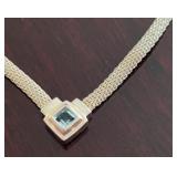 Sterling Silver Necklace with Topaz Square Gemstone Pendant
