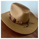 Vintage Stetson 4X Beaver Cowboy Hat Size 7 3/8 with Feather Band