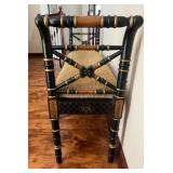 Hand-Painted Black and Gold Chinoiserie Bench with Upholstered Seat