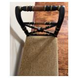 Hand-Painted Black and Gold Chinoiserie Bench with Upholstered Seat