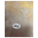 Vintage Decorative Brass Bowl with Raised Characters and Wood Stand, Made in Hong Kong