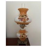 Vintage Electric Hurricane Lamp with Floral Glass Shade