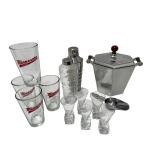 Barware Collection with Reed & Barton Ice Bucket, Shakers, Minnesota Twins Glasses, and Shot Glasses