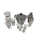 Barware Collection with Reed & Barton Ice Bucket, Shakers, Minnesota Twins Glasses, and Shot Glasses