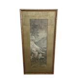 Vintage Pair of Framed Asian-Style Art Prints with Bamboo Frames