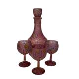 Pink Art Glass Decanters, Goblets, Wine Set, and Serving Plate