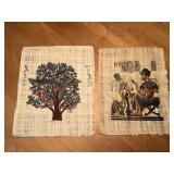 Set of 2 Hand-Painted Egyptian Papyrus Artworks with Folder