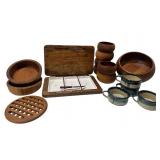 Vintage Wood Serveware & Studio Pottery Soup Mugs Collection