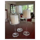 Set of 3 Krosno Poland Glass Hurricane Candle Holders with Pillar Candles