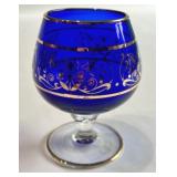 Set of 6 Vintage Cobalt Blue Glasses with Gold Trim