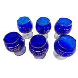 Set of 6 Vintage Cobalt Blue Glasses with Gold Trim