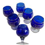 Set of 6 Vintage Cobalt Blue Glasses with Gold Trim