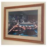 Framed Nighttime Cityscape of Metrodome Stadium