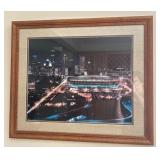 Framed Nighttime Cityscape of Metrodome Stadium