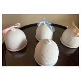 Set of 4 Lladro Porcelain Bell Ornaments with Pastel Ribbons
