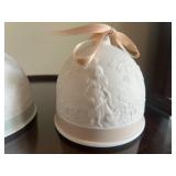 Set of 4 Lladro Porcelain Bell Ornaments with Pastel Ribbons
