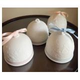 Set of 4 Lladro Porcelain Bell Ornaments with Pastel Ribbons