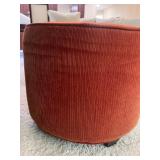 Pair of Round Burnt Orange Corduroy Ottomans