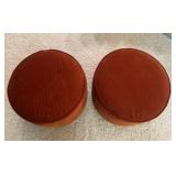 Pair of Round Burnt Orange Corduroy Ottomans