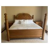 Thomasville King Poster Wooden King Size Bed Frame with Two Matching Nightstands