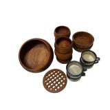 Vintage Wood Serveware & Studio Pottery Soup Mugs Collection