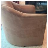 Pair of Precedent Barrel-Back Swivel Armchairs in Brown Upholstery