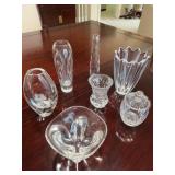 Collection of 7 Small Cut Glass Bud Vases and Candy Dish including Orrefors Sweden