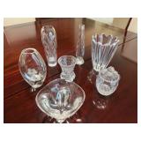 Collection of 7 Small Cut Glass Bud Vases and Candy Dish including Orrefors Sweden