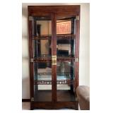 Asian Inspired Glass Display Cabinet with Wooden Frame and Brass Hardware, Made in Thailand