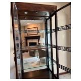 Asian Inspired Glass Display Cabinet with Wooden Frame and Brass Hardware, Made in Thailand