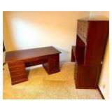 Four Piece Wood Office Suite - Desk with Credenza and Hutch with Extra Storage