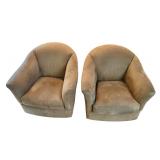 Pair of Precedent Barrel-Back Swivel Armchairs in Brown Upholstery