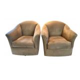 Pair of Precedent Barrel-Back Swivel Armchairs in Brown Upholstery