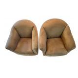 Pair of Precedent Barrel-Back Swivel Armchairs in Brown Upholstery