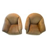 Pair of Precedent Barrel-Back Swivel Armchairs in Brown Upholstery