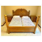 Thomasville King Poster Wooden King Size Bed Frame with Two Matching Nightstands