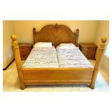 Thomasville King Poster Wooden King Size Bed Frame with Two Matching Nightstands