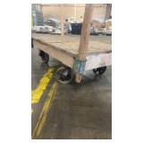 Wooden Flatbed Industrial Cart with Iron Wheels