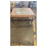 Square Glass Top Coffee Table with Wood Frame and Metal Legs