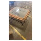 Square Glass Top Coffee Table with Wood Frame and Metal Legs