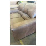 Brown Leather Loveseat Sofa with Cushioned Back