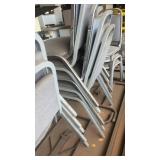 Stack of 8 Metal Frame Upholstered Chairs and 2 Folding Tables