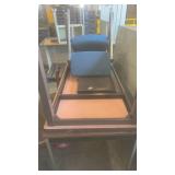 Lot of Office Tables and Blue Upholstered Chairs