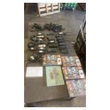 Lot of 8 Two-Way Radios with Chargers, Accessories, and Assorted Bibles