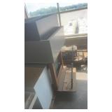 Industrial Sorting Table with Metal Storage Compartments and Rolling Base