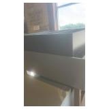 Industrial Sorting Table with Metal Storage Compartments and Rolling Base