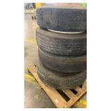 Set of 4 Used Goodyear Commercial Truck Tires with Rusted Steel Rims