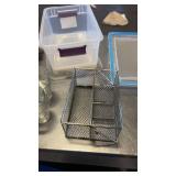 Mixed Lot of Drinking Glasses, Copper Mugs, and Metal Basket Organizers